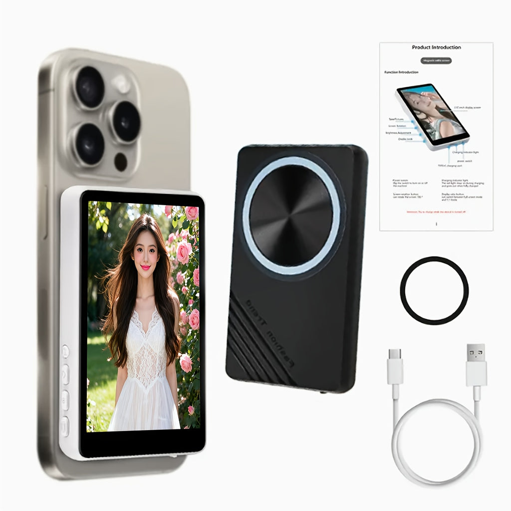 Wireless Bluetooth Selfie Display Screen – Magnetic Rear Phone Monitor for Selfies, Vlogging & Content Creation