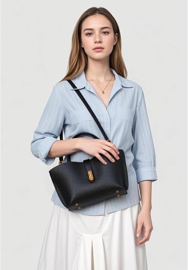 Women’s Black Leather Tote Bag – Elegant Shoulder & Crossbody Handbag with Adjustable Strap