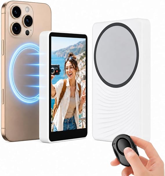 Wireless Bluetooth Selfie Display Screen – Magnetic Rear Phone Monitor for Selfies, Vlogging & Content Creation