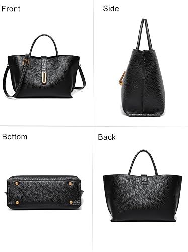 Women’s Black Leather Tote Bag – Elegant Shoulder & Crossbody Handbag with Adjustable Strap
