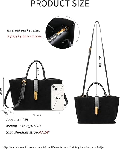 Women’s Black Leather Tote Bag – Elegant Shoulder & Crossbody Handbag with Adjustable Strap
