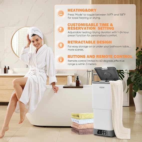 Luxury Retractable Towel Warmer Bucket Timer Auto Shut Off Bathrobes Blankets 30L UV Towel Warmers for Bathroom