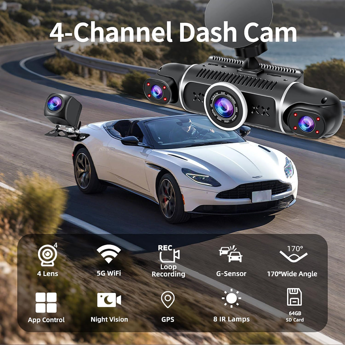 4-Channel 1080P Dash Cam with 360° View – Front, Rear & Side Cameras, Night Vision, WiFi & Parking Monitor