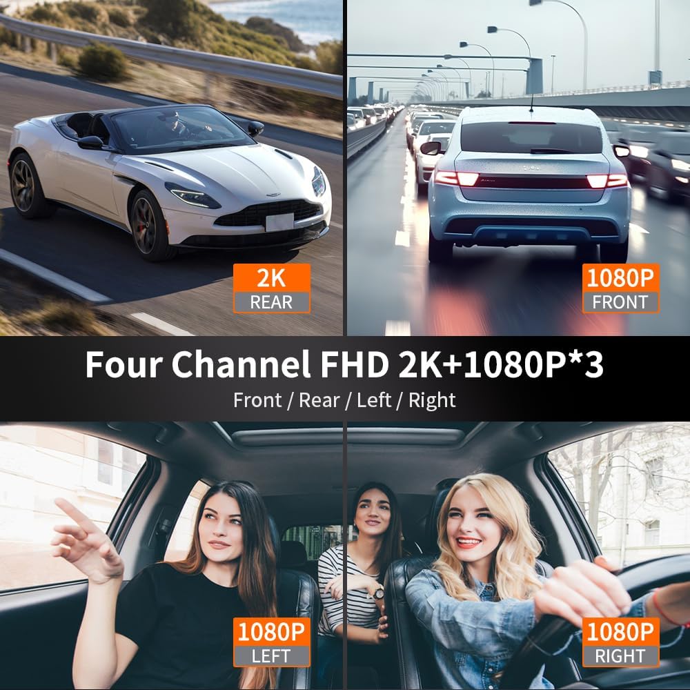 4-Channel 1080P Dash Cam with 360° View – Front, Rear & Side Cameras, Night Vision, WiFi & Parking Monitor