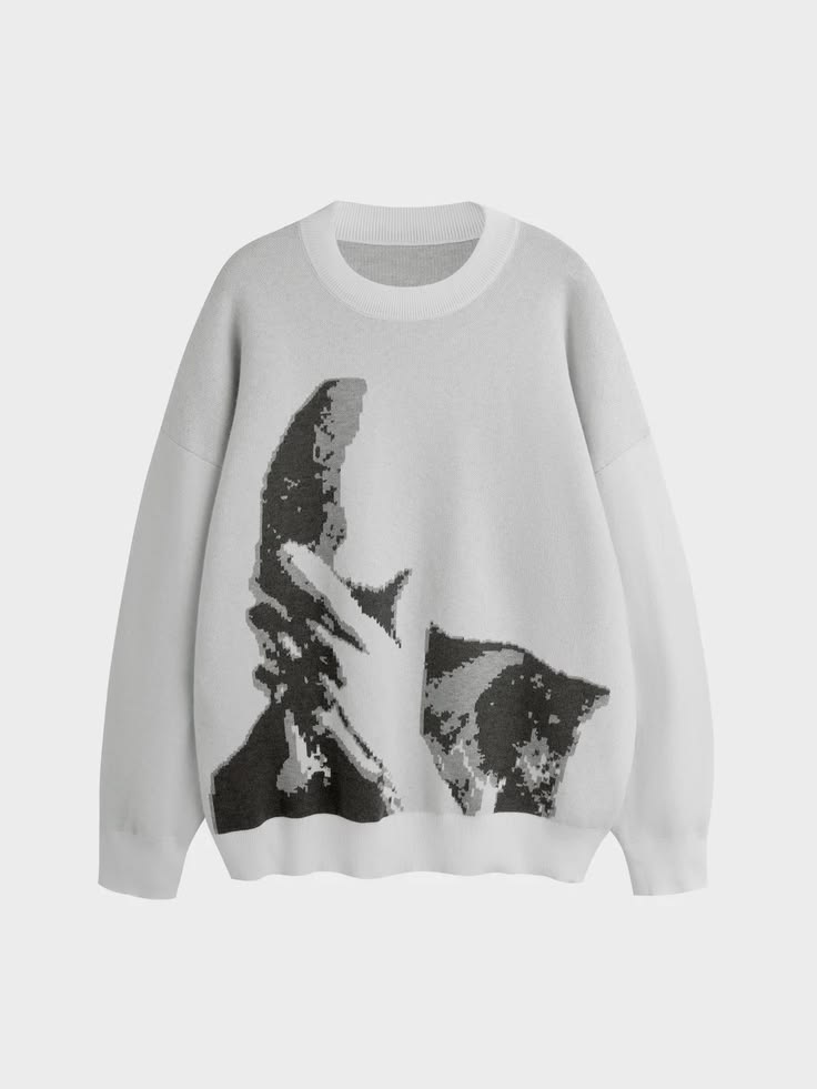 White Sweater Woman Character Pattern New Loose Retro Loose Knit Sweater Jacket Fashion Women's Winter Sweater