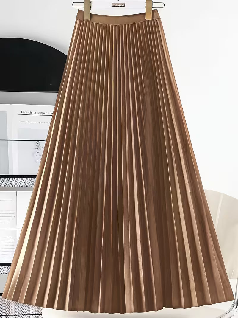 New spring and summer European and American style women's fashion temperament solid color versatile mid-waist skirt