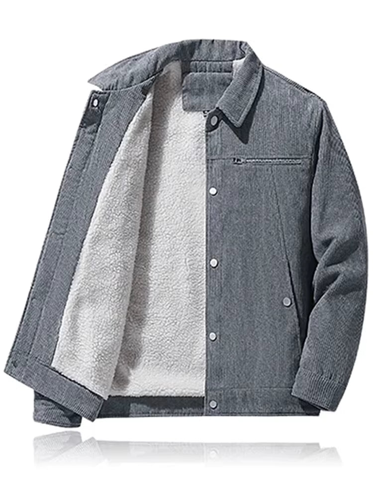 Men’s Sherpa-Lined Corduroy Jacket – Warm Fleece-Lined Winter Coat with Zip Pocket
