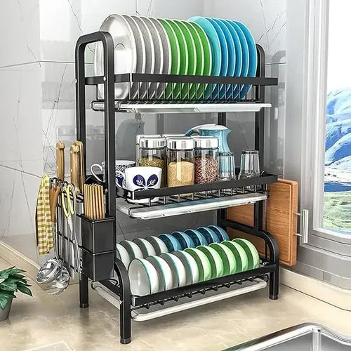 Kitchen Dish Rack Organizer – Space-Saving Countertop Dish Drying Rack with Utensil Holder