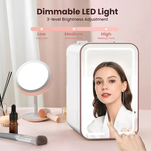 8L Makeup Mini Fridge – Mirrored Beauty Refrigerator with LED Lighting for Cosmetics & Skincare
