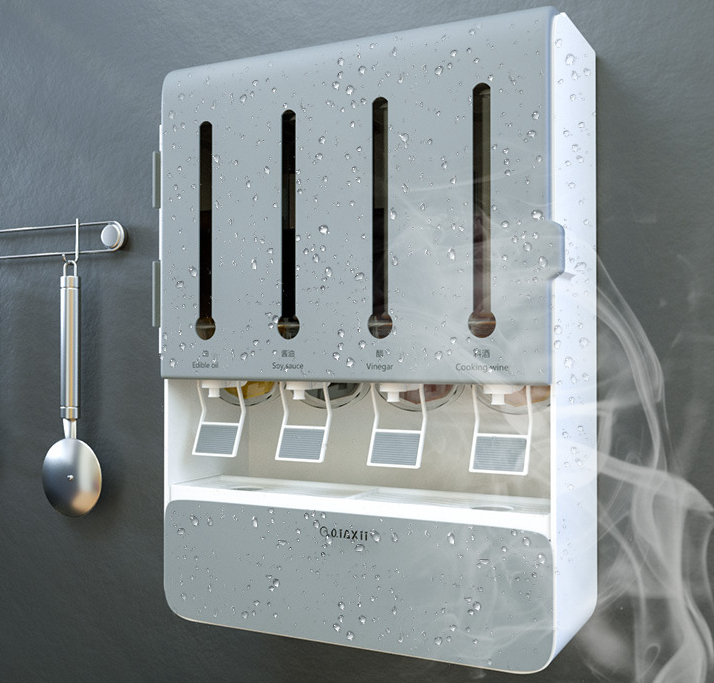 Wall-Mounted Spice Dispenser – 4-in-1 Kitchen Seasoning Organizer with Press-to-Pour Design