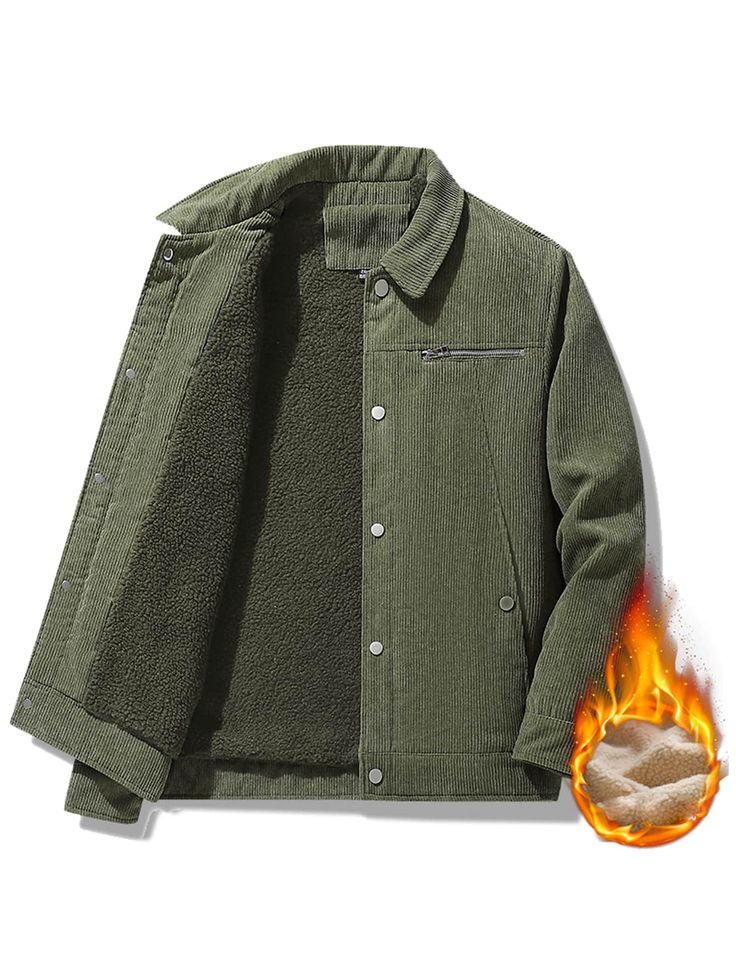 Men’s Sherpa-Lined Corduroy Jacket – Warm Fleece-Lined Winter Coat with Zip Pocket