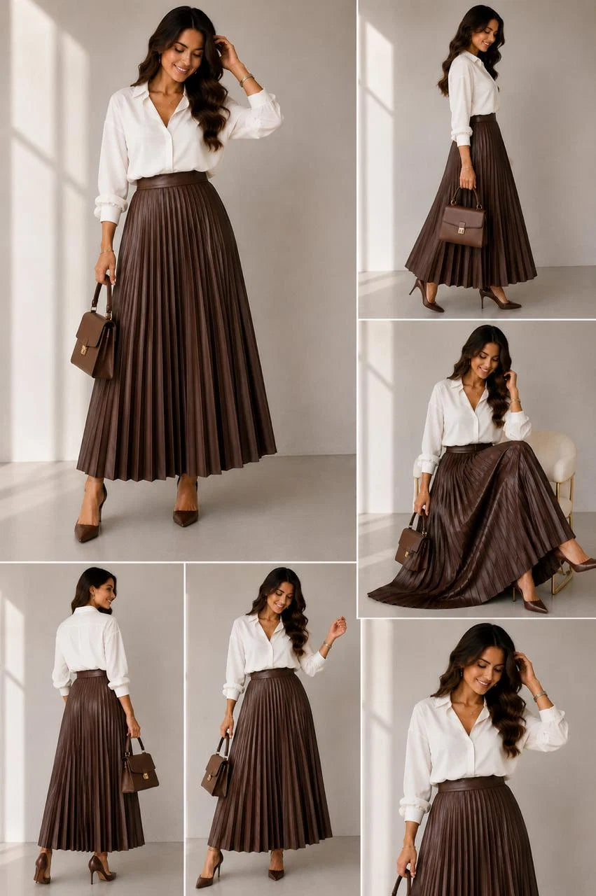 New spring and summer European and American style women's fashion temperament solid color versatile mid-waist skirt