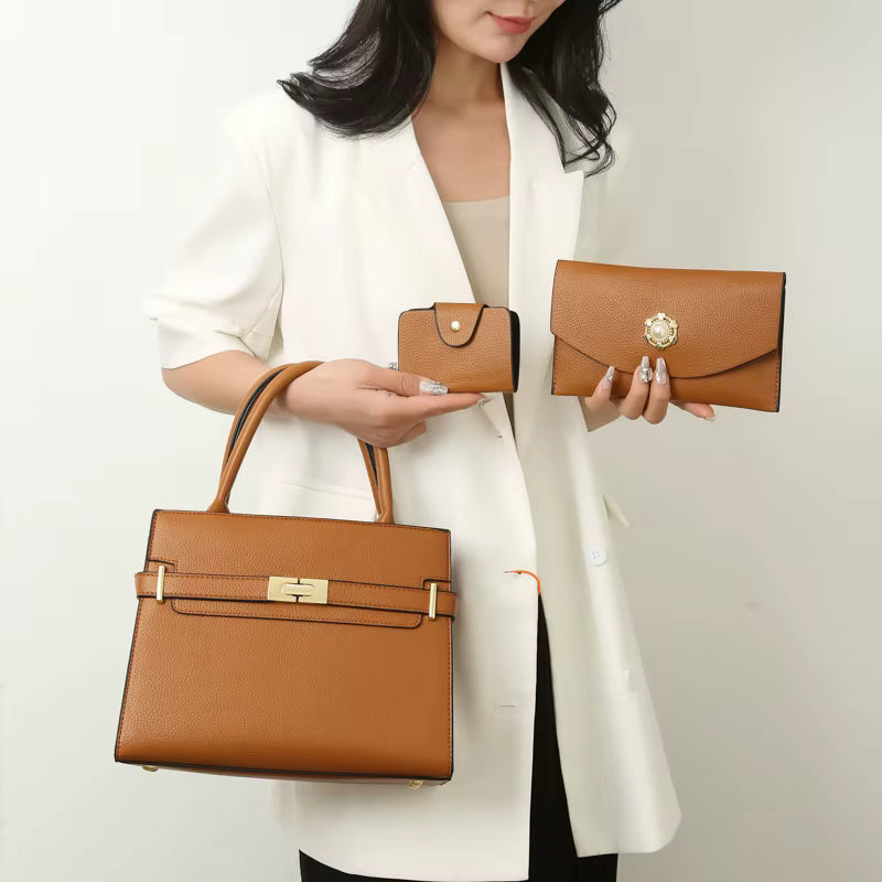 Women’s Vintage Shoulder Bag Set – Elegant Faux Leather Tote, Crossbody Purse & Matching Wallet