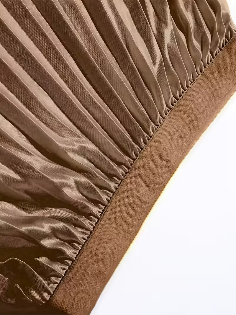 New spring and summer European and American style women's fashion temperament solid color versatile mid-waist skirt