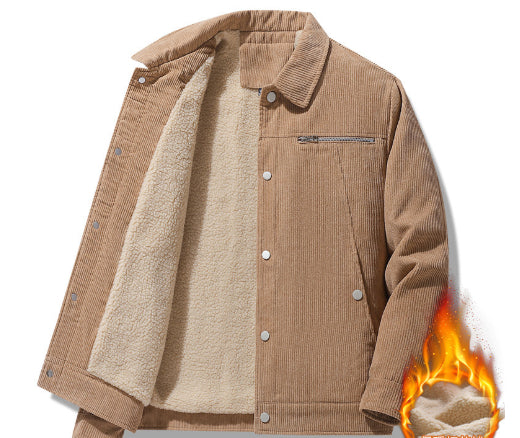 Men’s Sherpa-Lined Corduroy Jacket – Warm Fleece-Lined Winter Coat with Zip Pocket