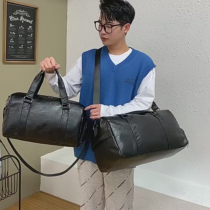 Large Capacity Gym Duffel Bag – Stylish PU Leather Sports & Travel Bag with Shoe Compartment