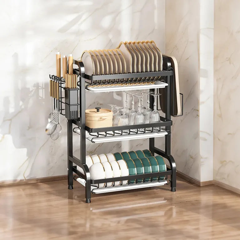 Kitchen Dish Rack Organizer – Space-Saving Countertop Dish Drying Rack with Utensil Holder